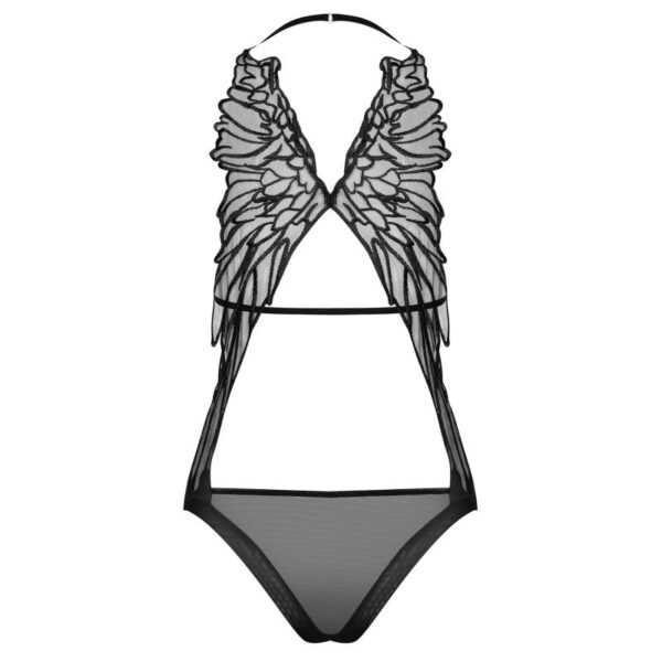 dos d'un body avec dos en résille transparente en forme d'ailes d'ange