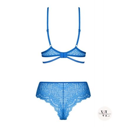 ensemble lingerie bleu en dentelle pour femme, lingerie pour femme en dentelle bleu soutien-gorge et shorty bleu à lanières