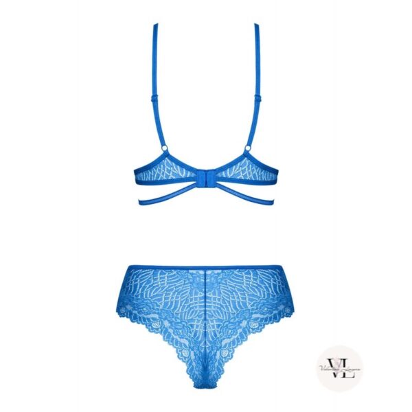 ensemble lingerie bleu en dentelle pour femme, lingerie pour femme en dentelle bleu soutien-gorge et shorty bleu à lanières