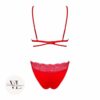 lingerie pour femme, de couleur rouge, bas culotte et haut soutien-gorge en dentelle rouge et lanières décoratives